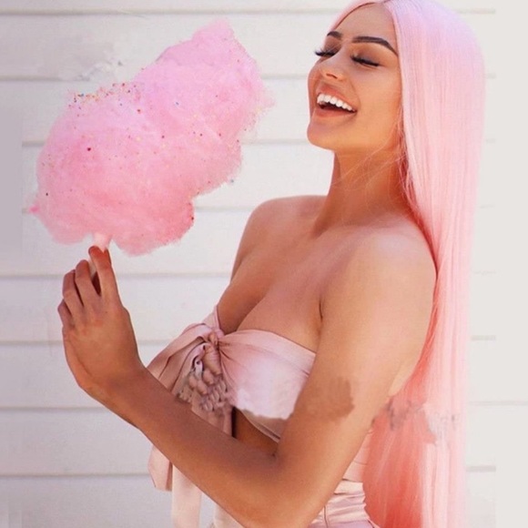 22inch Pink Long Straight Lace Front Wigs